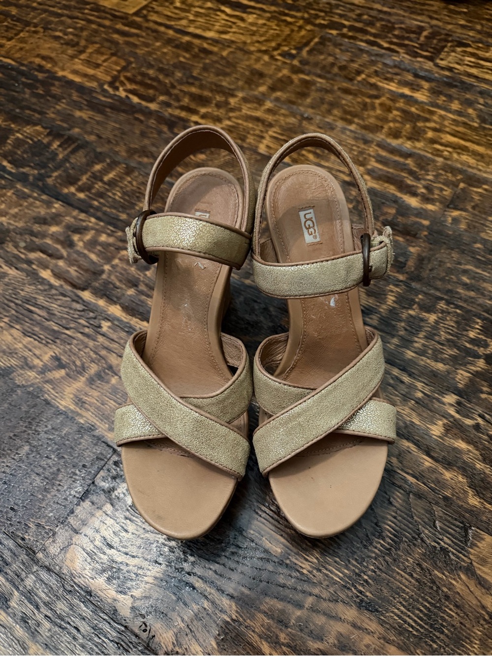 UGG Women's Gold Crisscross Slingback wedge cork bottom Sandals